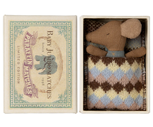 Load image into Gallery viewer, Maileg Sleepy Wakey Baby Mouse in Matchbox - Blue