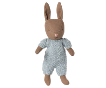 Load image into Gallery viewer, Maileg - Rabbit, Micro - Brown/Blue Knitted Suit