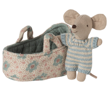Load image into Gallery viewer, Maileg Baby Mouse in Carry Cot - Blue
