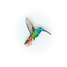 Load image into Gallery viewer, Trovelore Emerald Chin Hummingbird Brooch