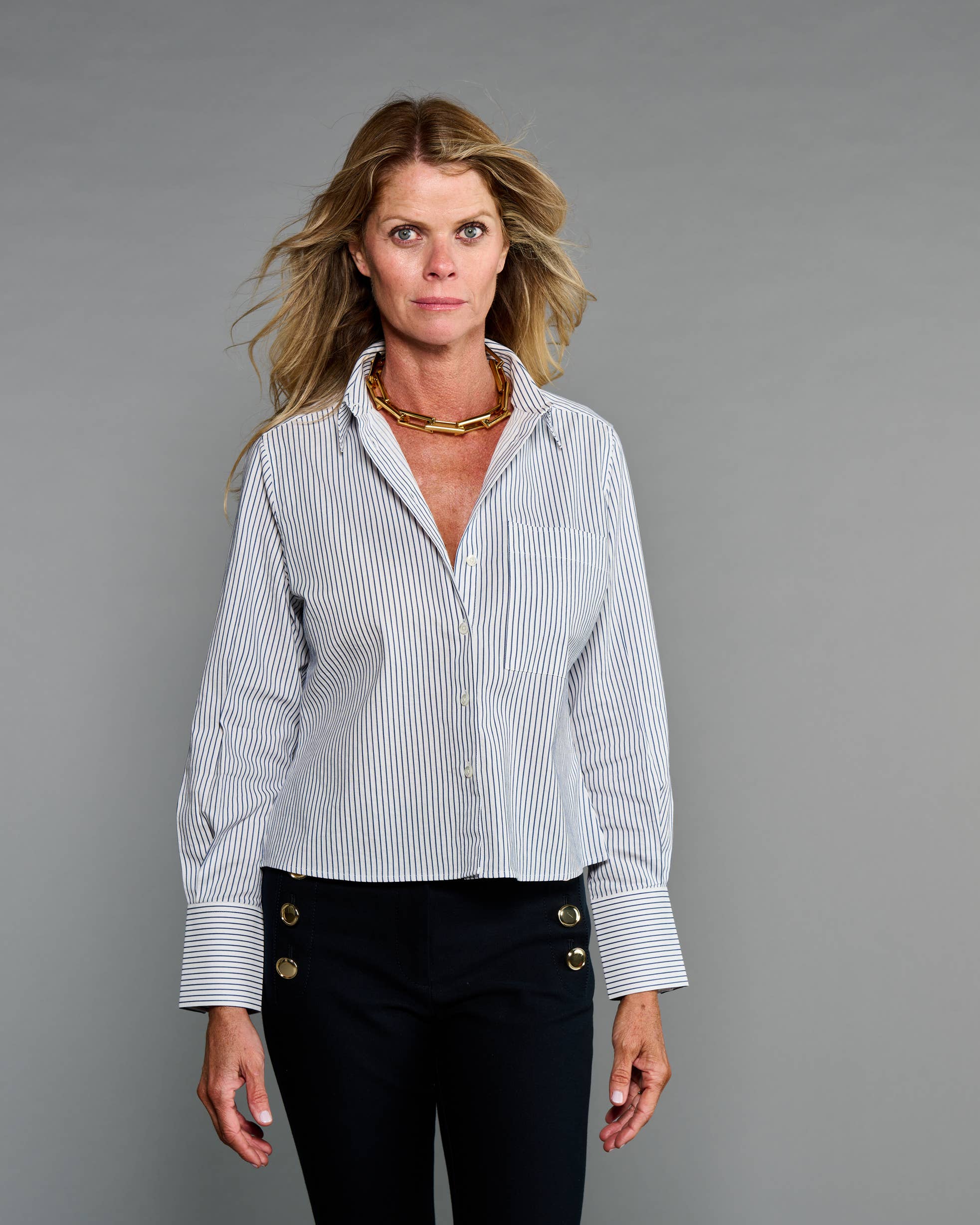 Claridge + King - The Crop Shirt in Blue Sky Stripe Seersucker: S