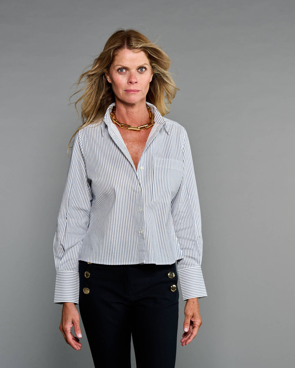 Claridge + King - The Crop Shirt in Blue Sky Stripe Seersucker: M
