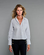 Claridge + King - The Crop Shirt in Blue Sky Stripe Seersucker: M