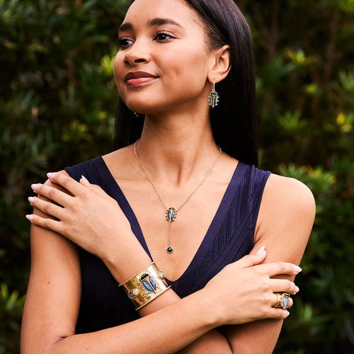 Capucine De Wulf Scarab Family Cuff - Labradorite/Black Agate