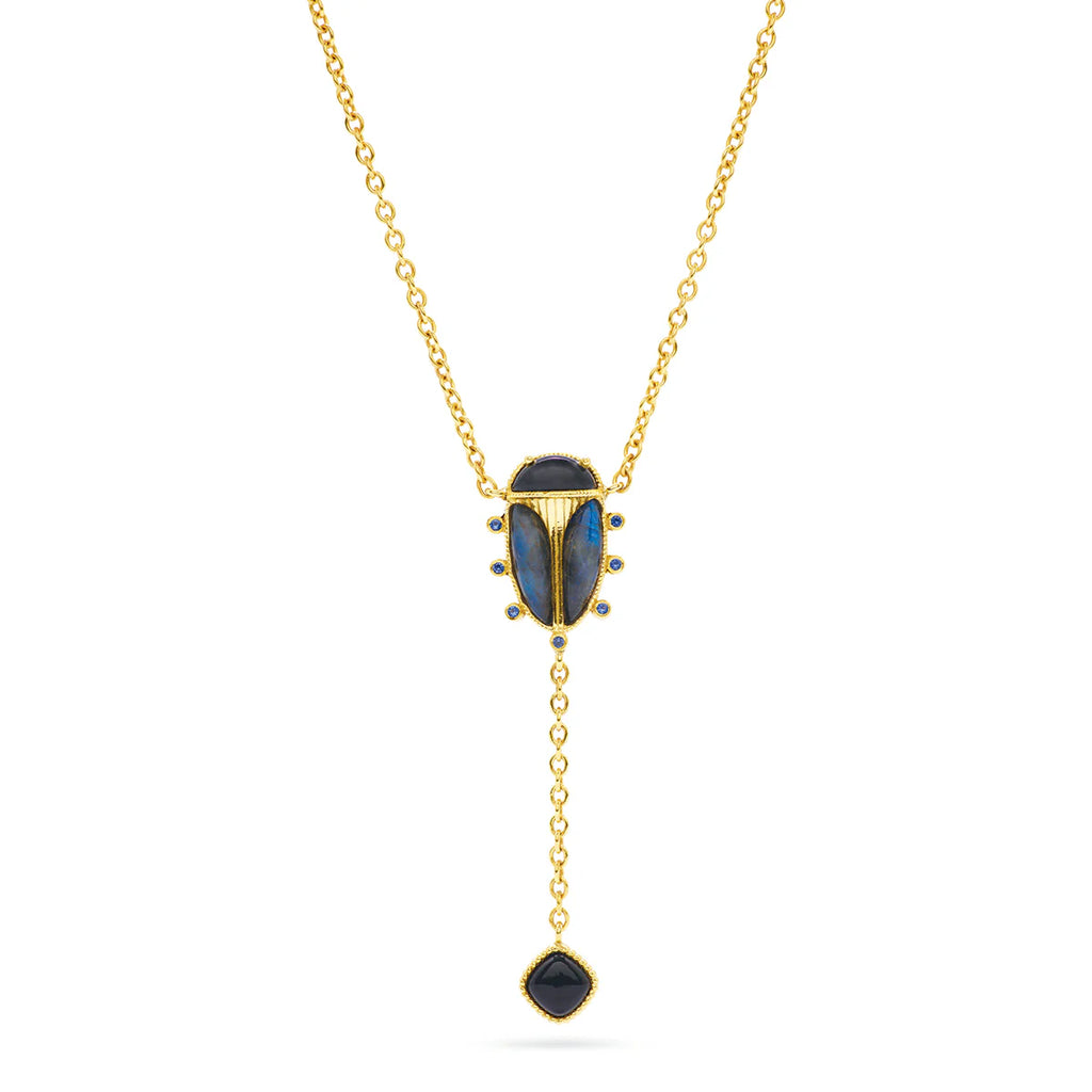 Capucine De Wulf Scarab Lariat Necklace 18" - Blue Labradorite/Black Agate