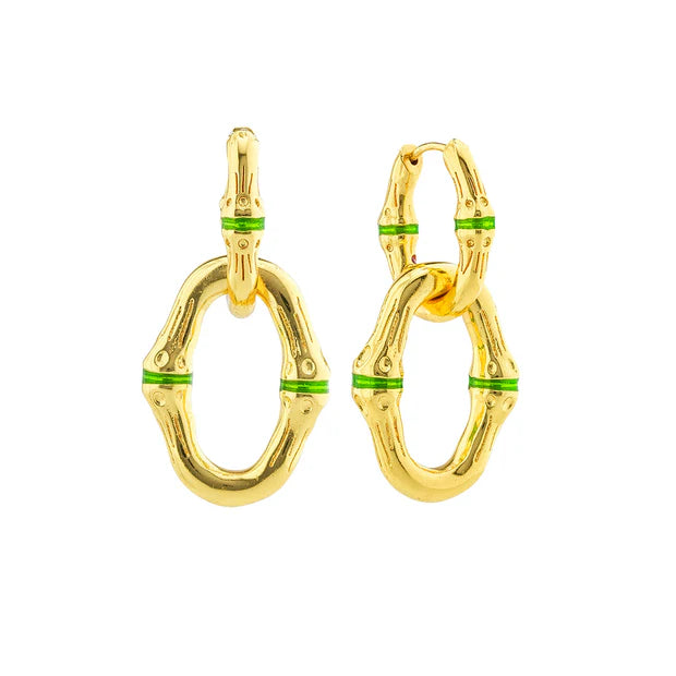 Capucine De Wulf Bangkok Bamboo Link Earrings - Gold/Green