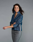 Claridge + King - The League Crop Shirt in Dark Blue Denim with Stripe Trim