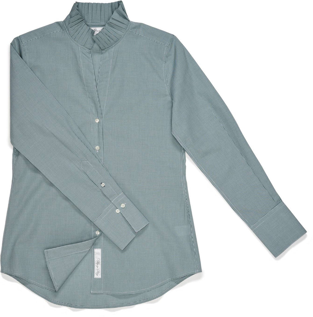 Claridge + King - The Pleated League Blouse in Sage Mini Check: L