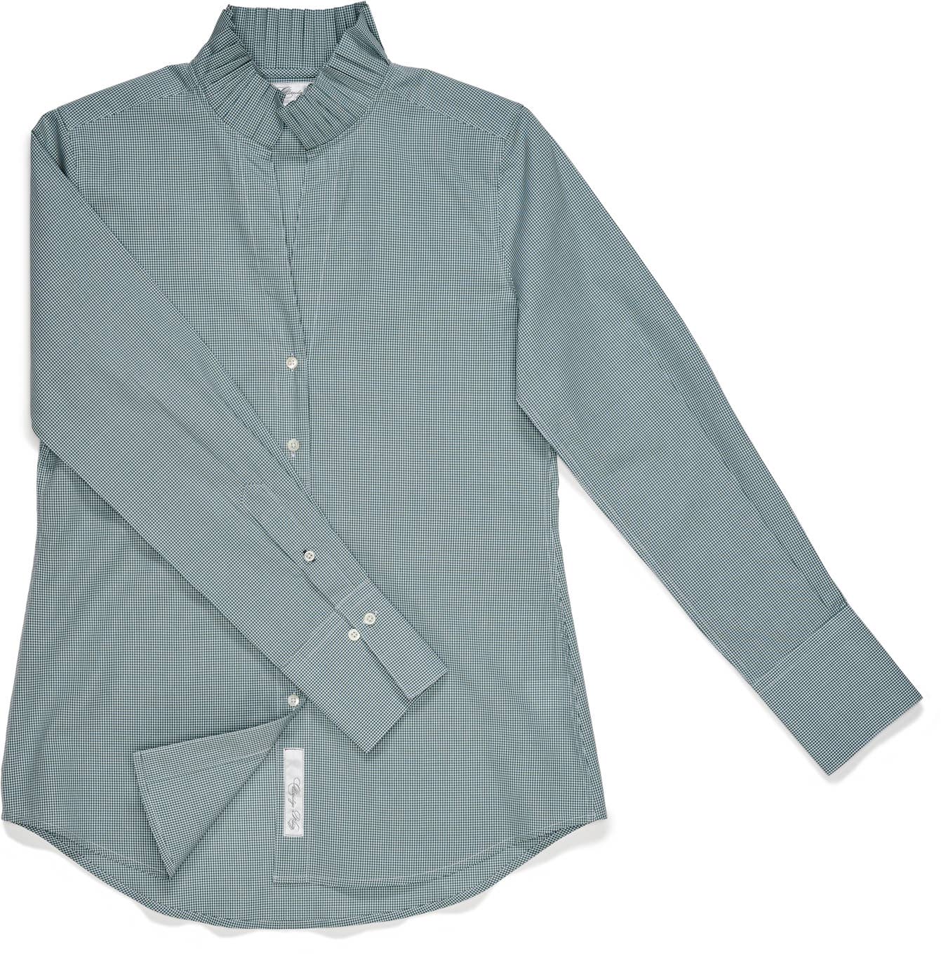 Claridge + King - The Pleated League Blouse in Sage Mini Check: L
