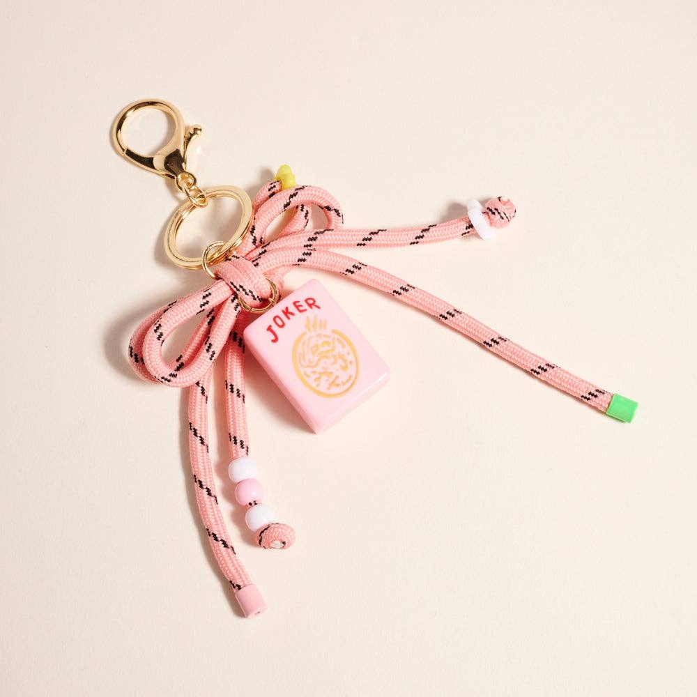 Mahjong Joker Tile Cord Keychain Bag Charm: Pink