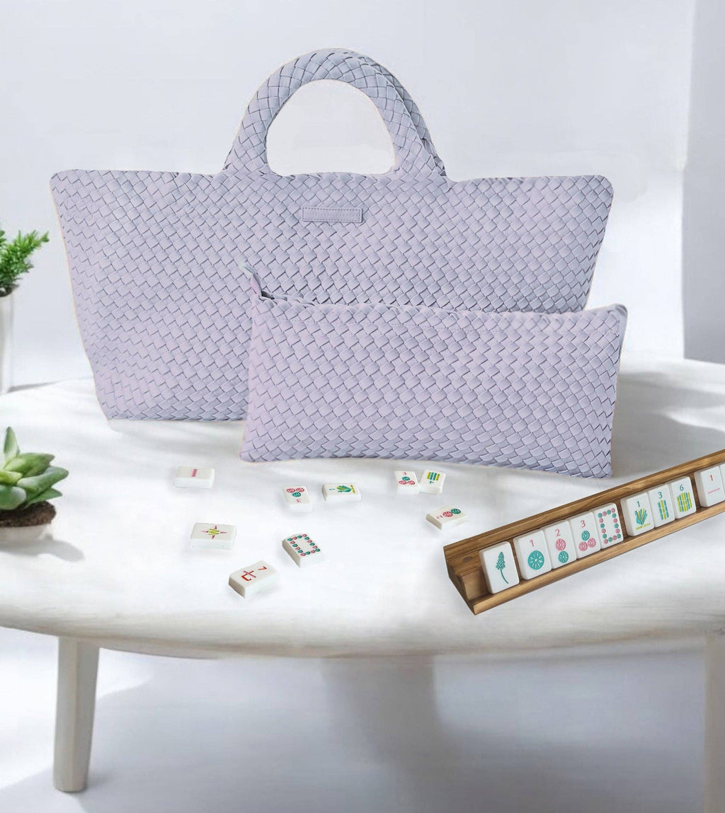 Peace Love Mahjong - Woven Mahjong Carryall | Light Blue