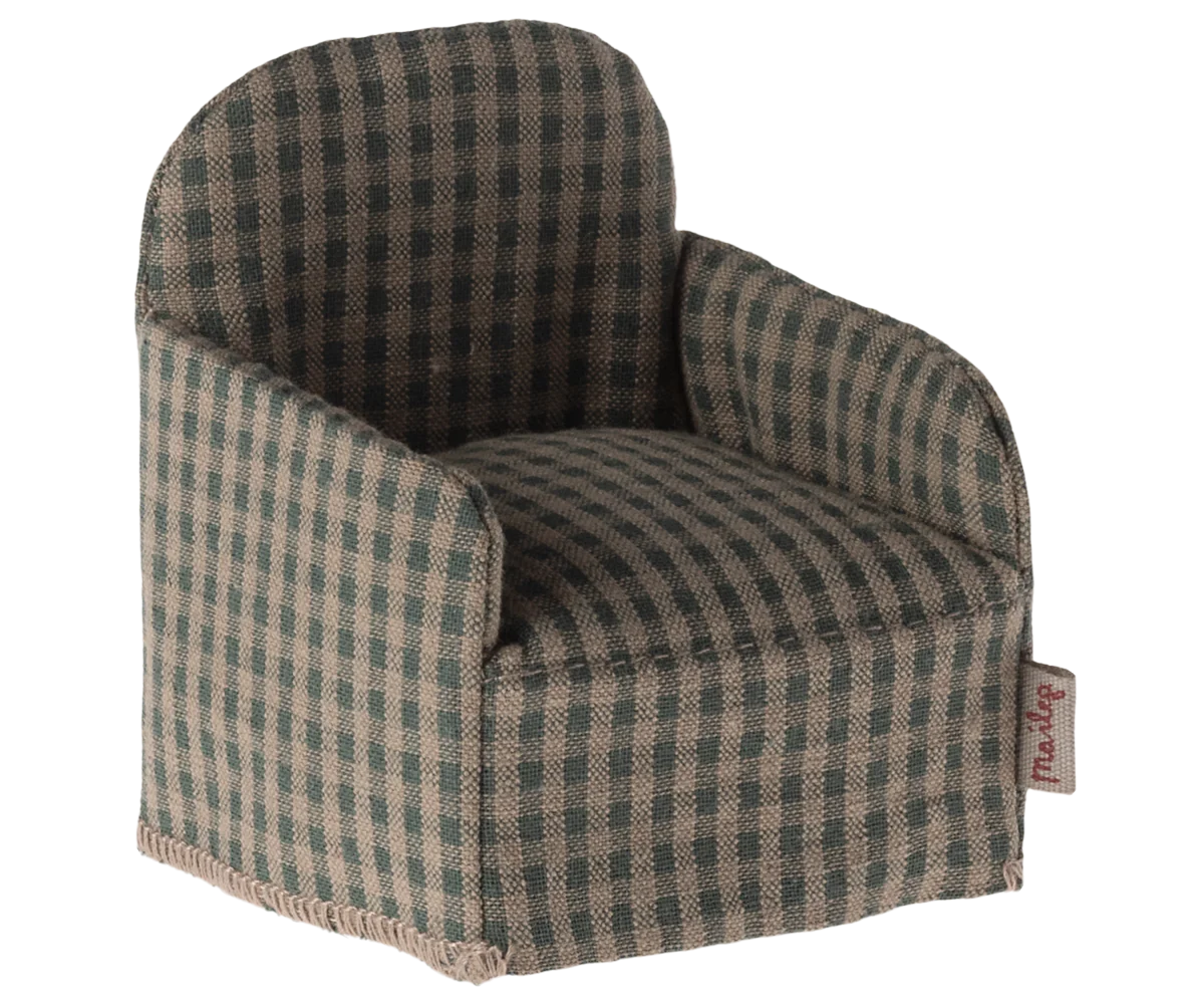 Maileg Chair, Mouse - Green Check