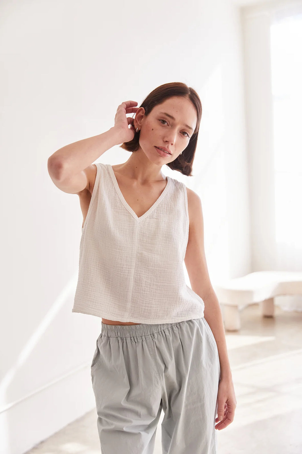 It Is Well L.A. Organic Reversible Gauze Tank - Slate Gray