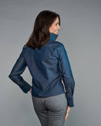 Claridge + King - The League Crop Shirt in Dark Blue Denim with Stripe Trim