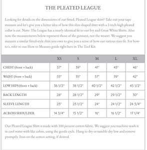 Claridge + King - The Pleated League in Crisp White (Easy-Care): XS