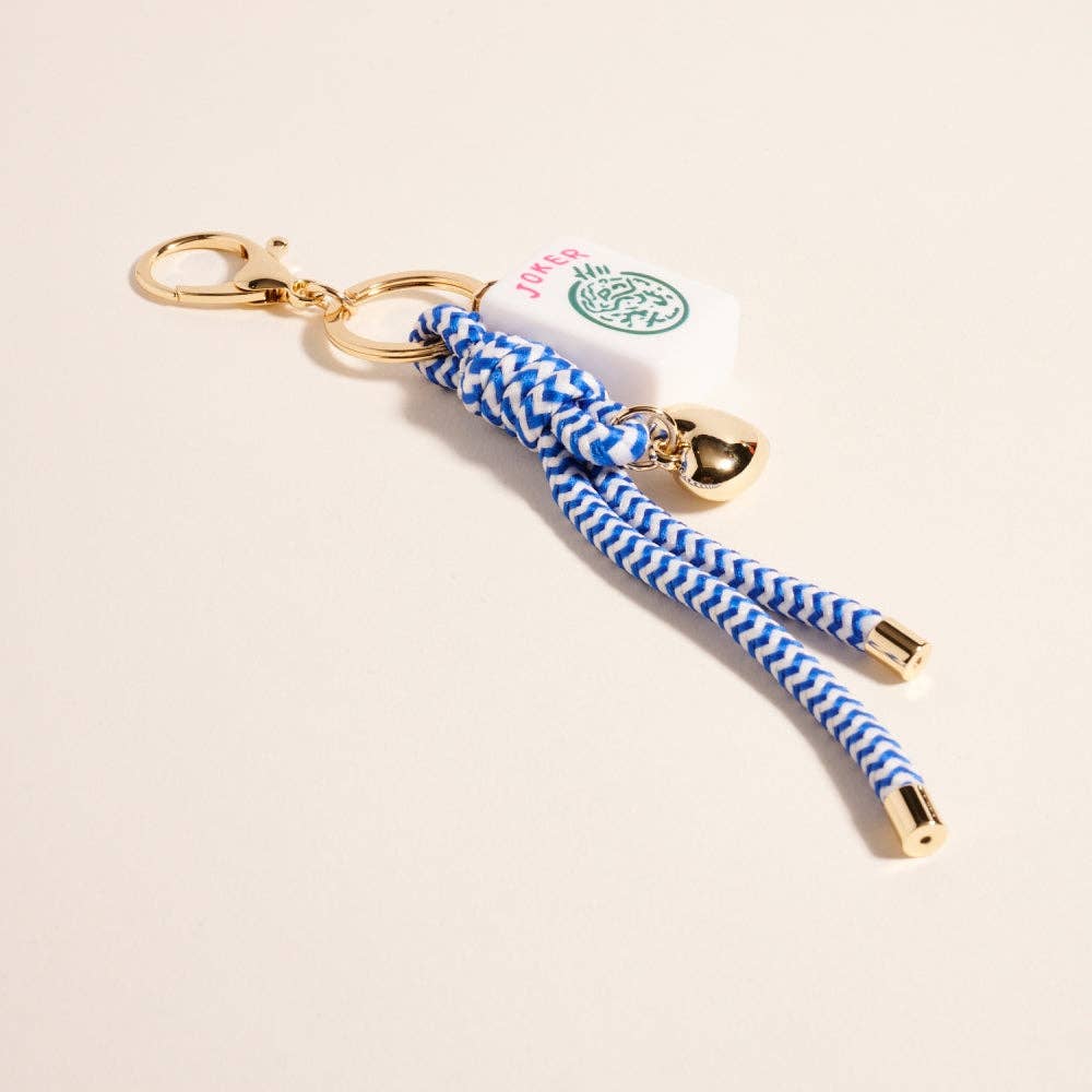 Mahjong Tile Puffy Heart Cord Keychain Bag Charm: Blue