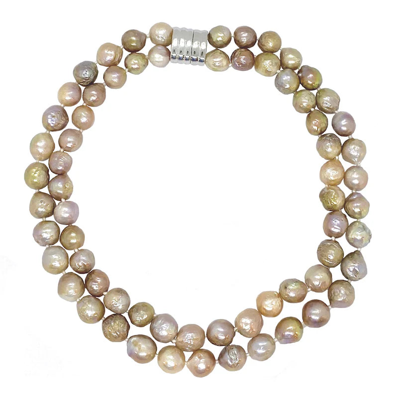 Pink Edison Pearl Double Strand - Silver