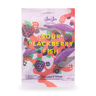 BonBon - A Swedish Candy Co - Sour Blackberry Fish - Swedish Candy 5.2oz (150g)