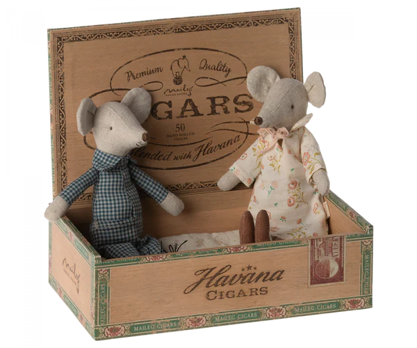 Maileg Grandma & Grandpa Mice - Cigar Box