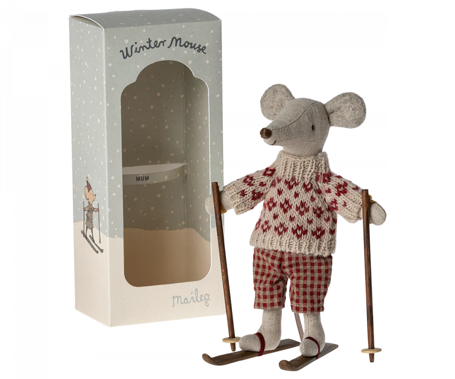 Maileg - Winter Mouse with Ski Set - Mum