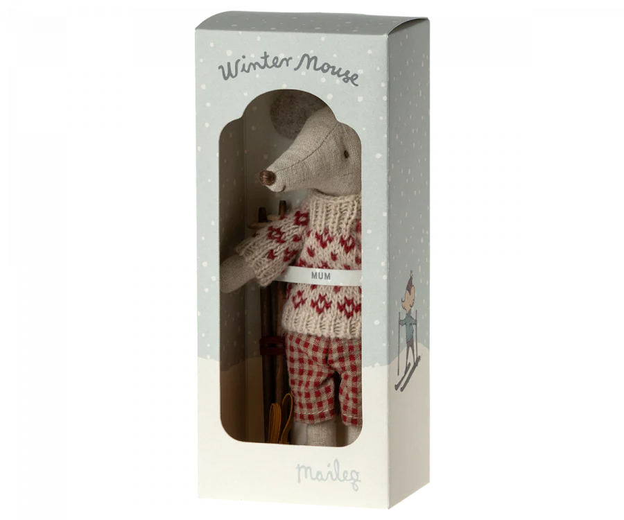 Maileg - Winter Mouse with Ski Set - Mum