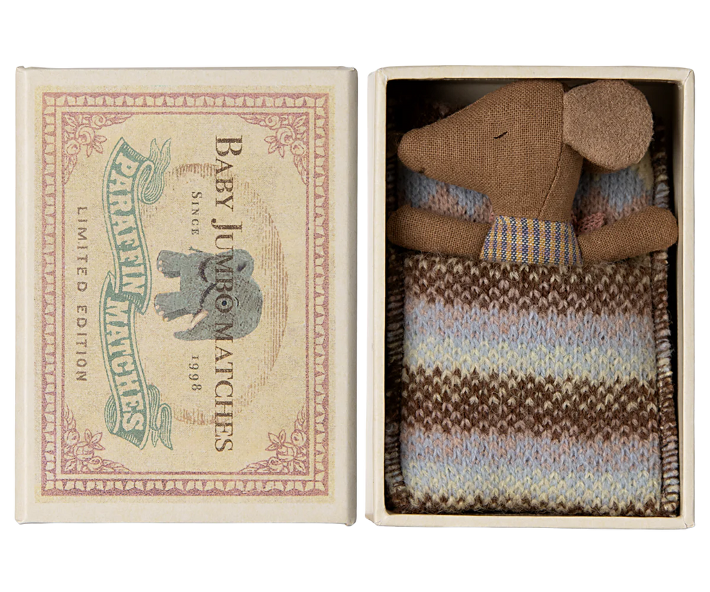 Maileg Sleepy Wakey Baby Mouse in Matchbox - Rose