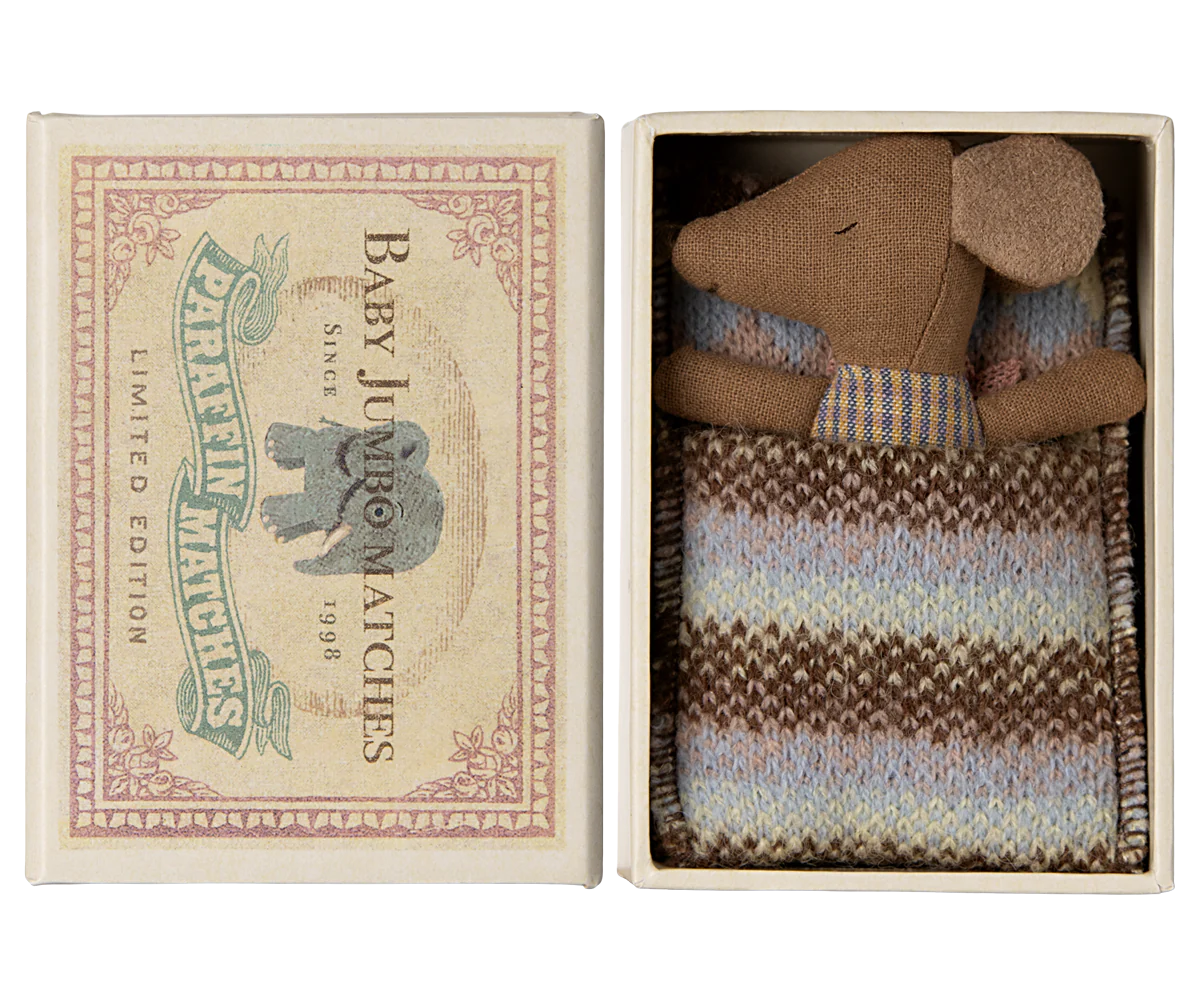 Maileg Sleepy Wakey Baby Mouse in Matchbox - Rose