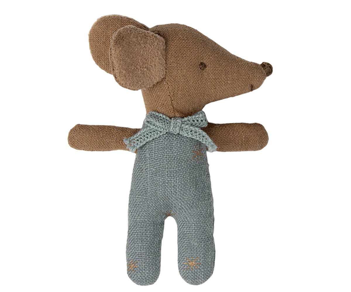 Maileg Sleepy Wakey Baby Mouse in Matchbox - Blue