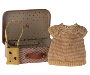 Maileg Knitted Dress & Bag in Suitcase, Mouse Big Sister