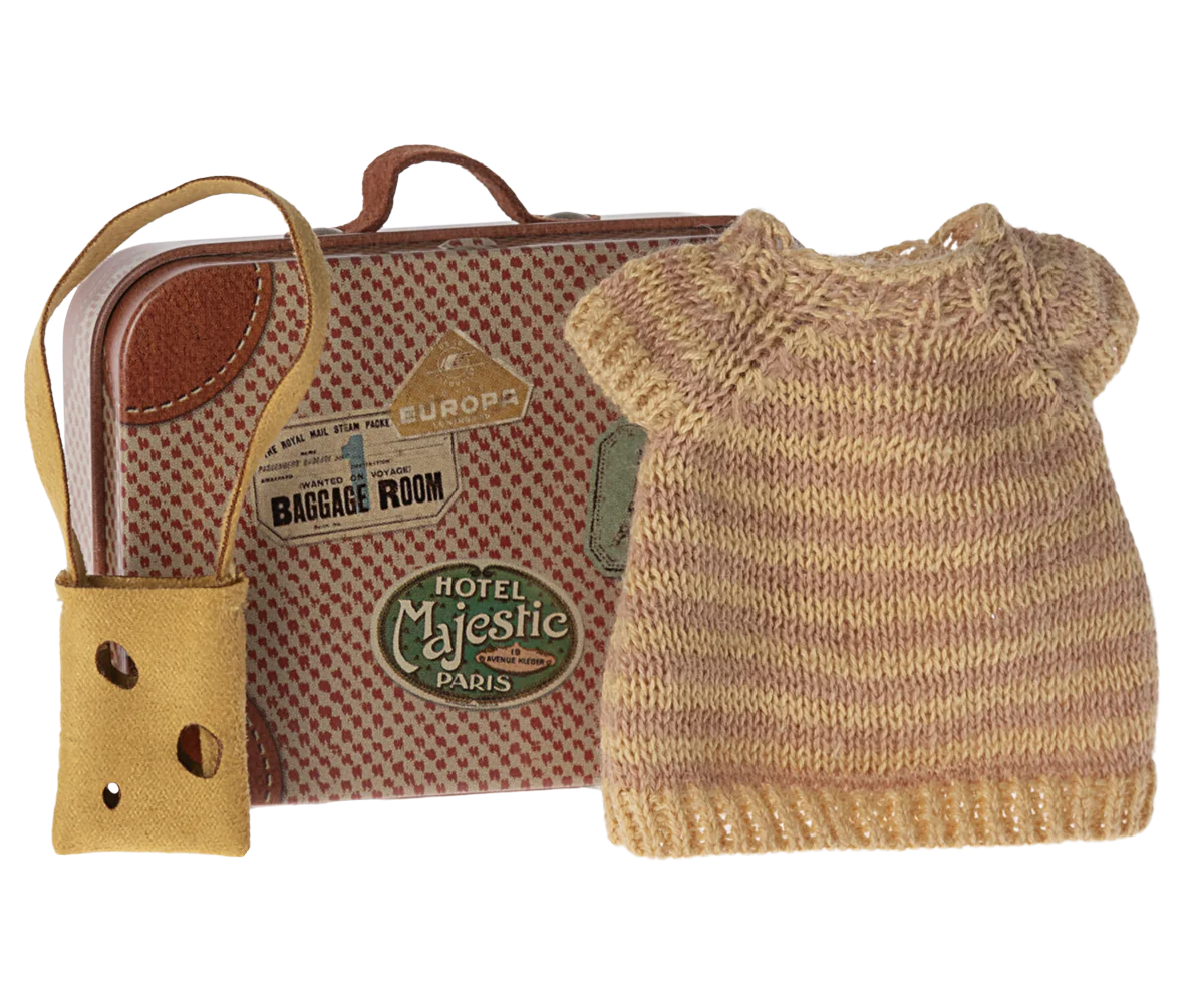 Maileg Knitted Dress & Bag in Suitcase, Mouse Big Sister