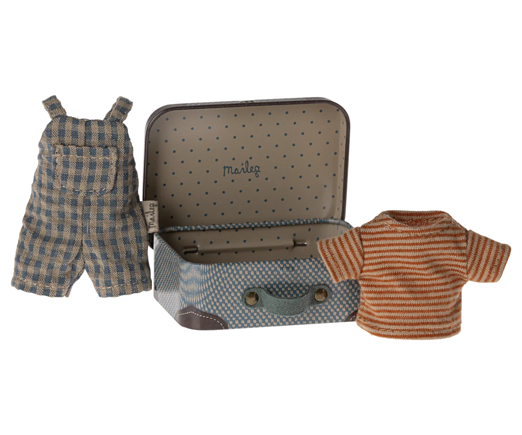 Maileg Overalls & Shirt in Suitcase, Mouse Big Brother