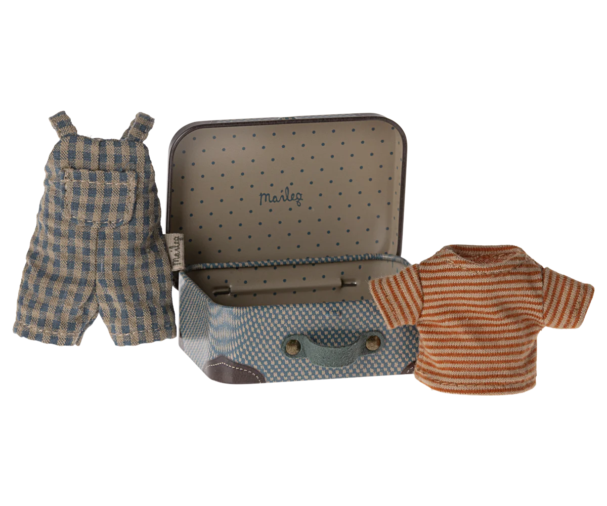 Maileg Overalls & Shirt in Suitcase, Mouse Big Brother