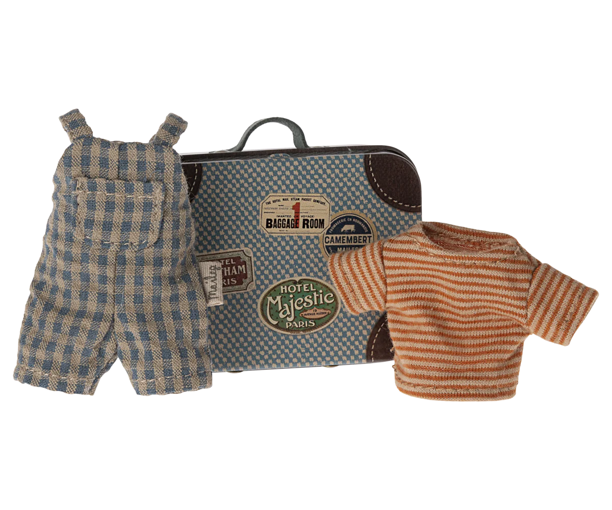 Maileg Overalls & Shirt in Suitcase, Mouse Big Brother