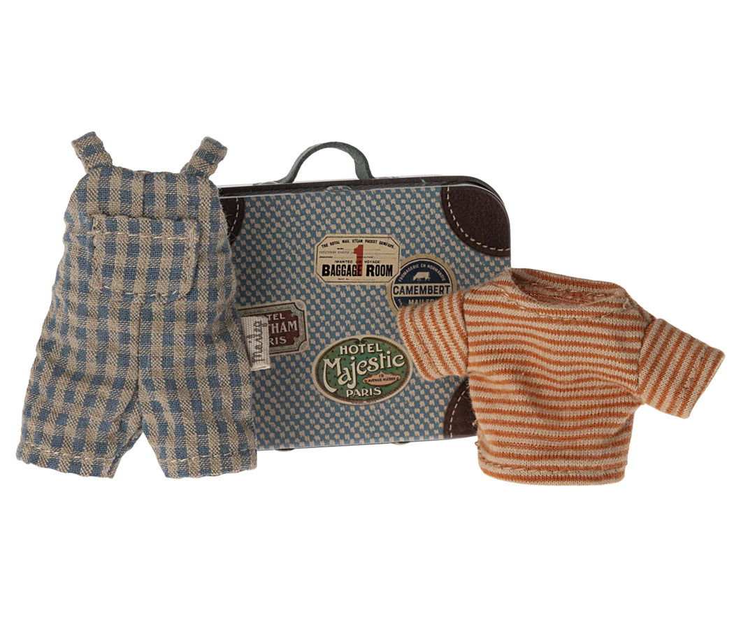 Maileg Overalls & Shirt in Suitcase, Mouse Big Brother