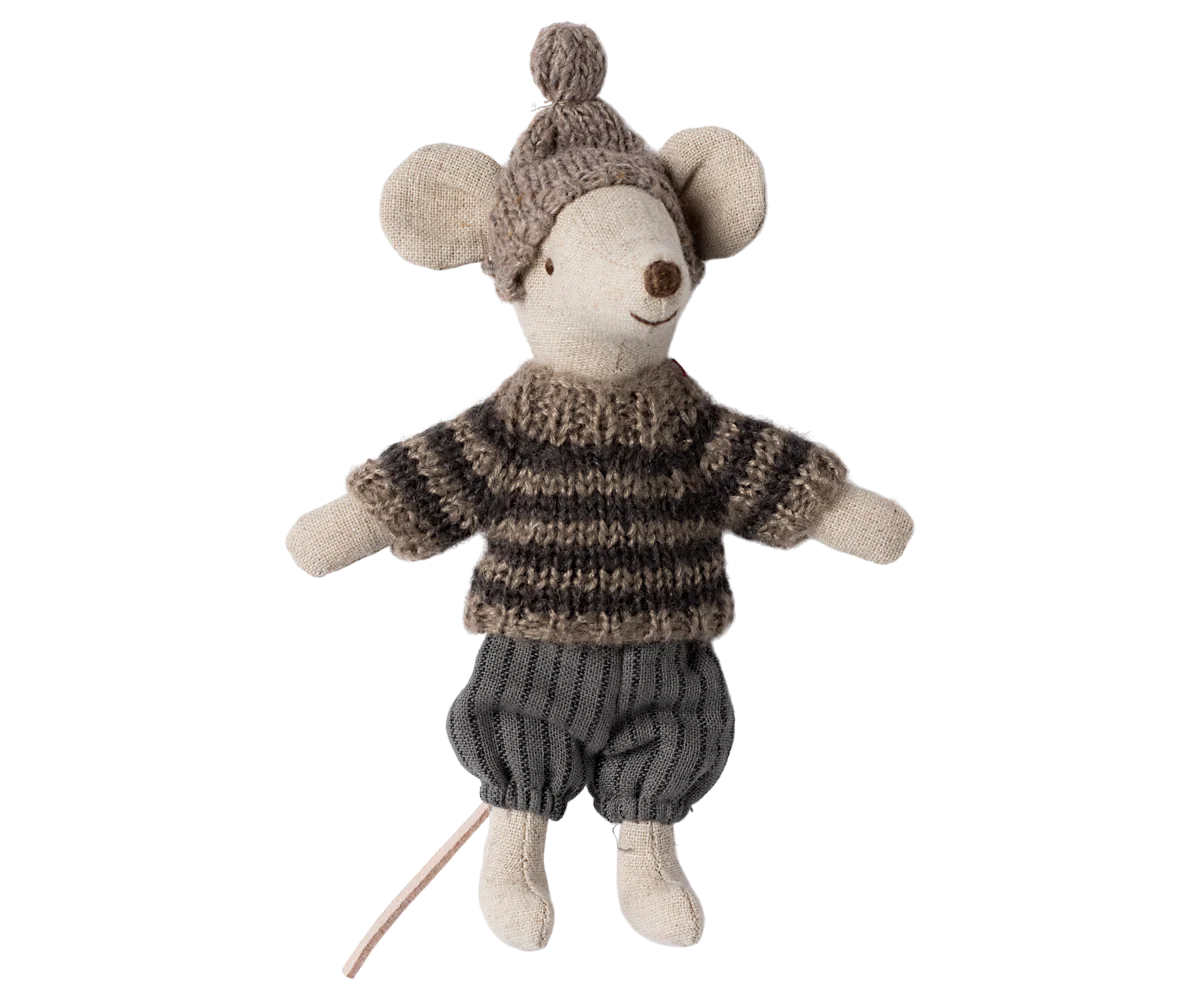 Maileg - Winter Mouse with Ski Set, Big Brother - Grey