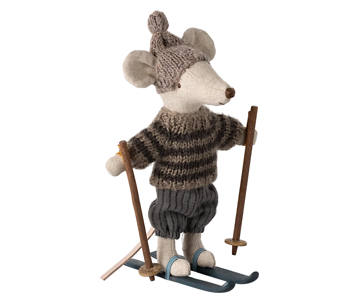 Maileg - Winter Mouse with Ski Set, Big Brother - Grey