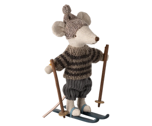 Maileg - Winter Mouse with Ski Set, Big Brother - Grey