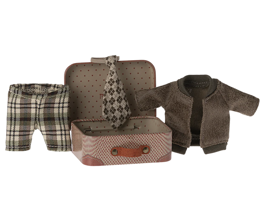 Maileg Jacket, Pants & Tie in Suitcase, Mouse Grandpa