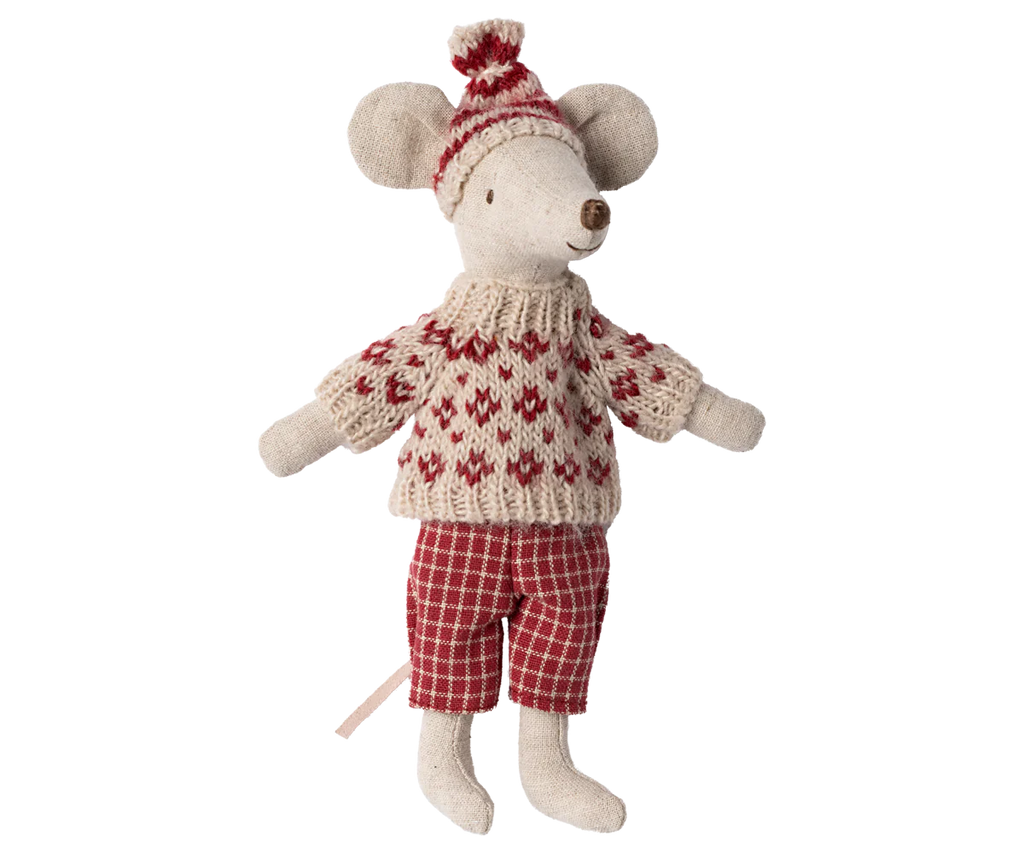 Maileg - Winter Mouse with Ski Set, Mum-Red