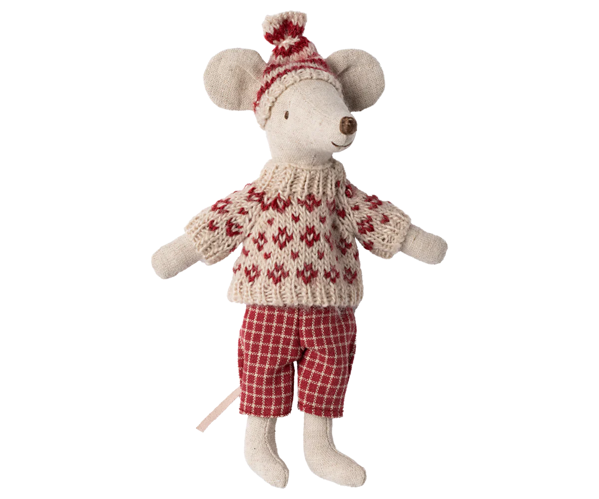 Maileg - Winter Mouse with Ski Set, Mum-Red