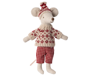 Maileg - Winter Mouse with Ski Set, Mum-Red