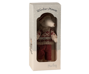 Maileg - Winter Mouse with Ski Set, Mum-Red