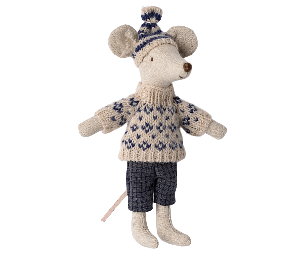 Maileg - Winter Mouse with Ski Set, Dad - Blue
