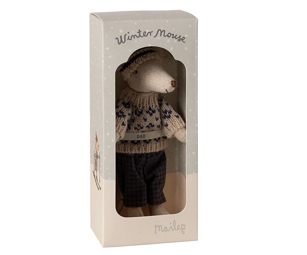 Maileg - Winter Mouse with Ski Set, Dad - Blue