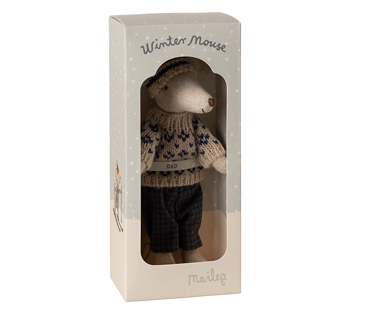 Maileg - Winter Mouse with Ski Set, Dad - Blue