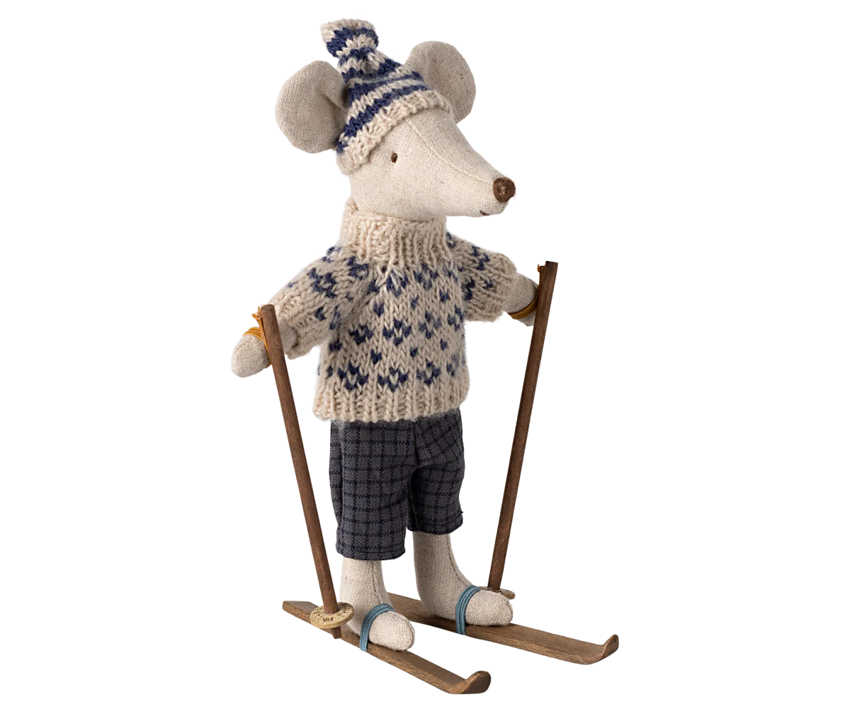 Maileg - Winter Mouse with Ski Set, Dad - Blue