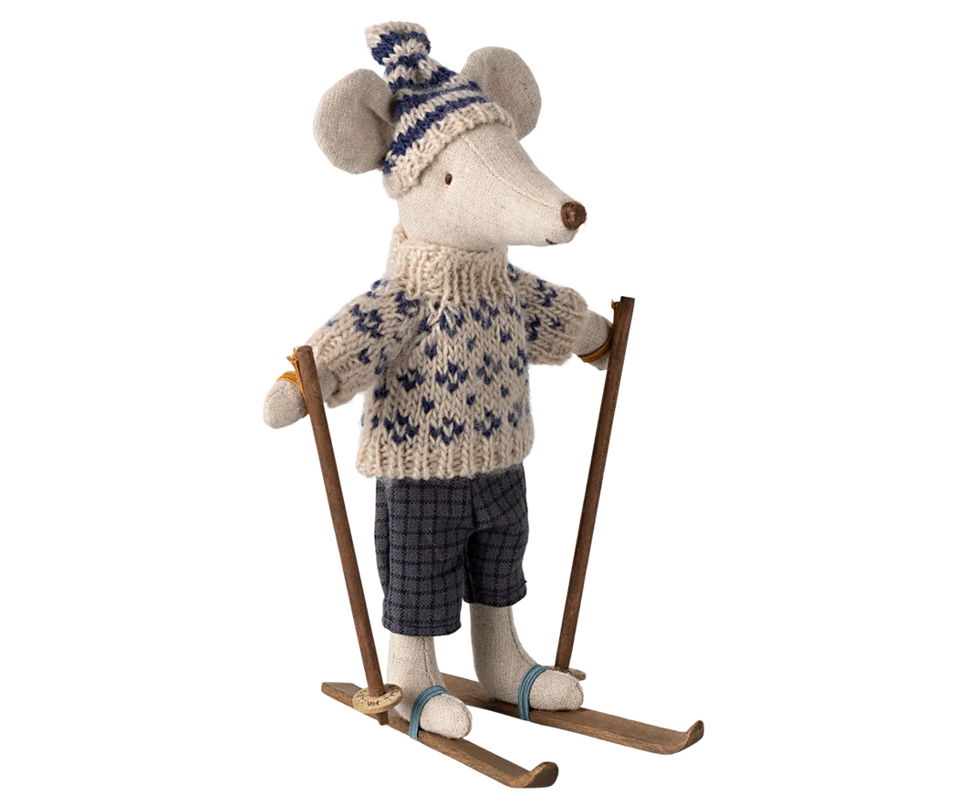 Maileg - Winter Mouse with Ski Set, Dad - Blue