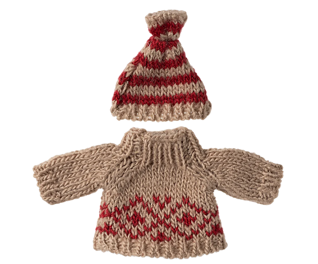 Maileg Knitted Sweater and Hat - Mum mouse