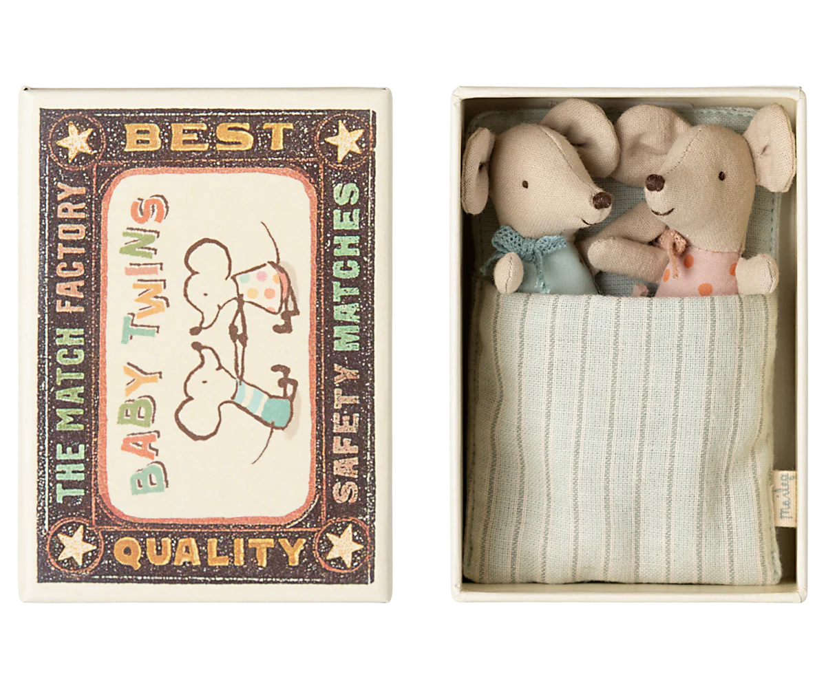 Maileg - Twins, Baby Mice in Matchbox