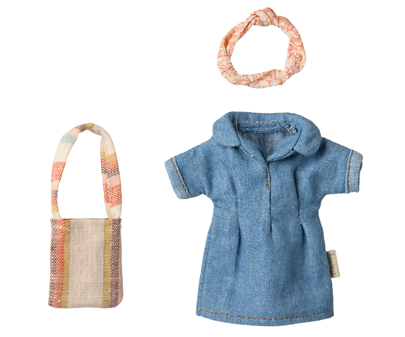 Maileg Denim Dress and Bag, Mum Mouse